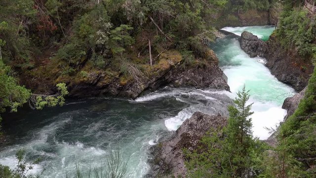 Los Alerces amazing waterfall at the Nahuel Huapi National Park.  Bariloche, Patagonia, Rio Negro, Argentina