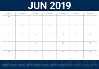 June 2019 desk calendar vector illustration