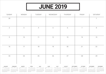 June 2019 desk calendar vector illustration