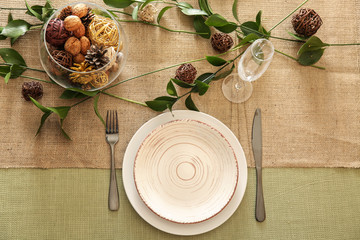 Beautifully served festive table, top view