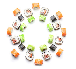 Composition with tasty sushi on white background © Pixel-Shot