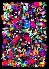 Bright color abstract painting in Memphis style.