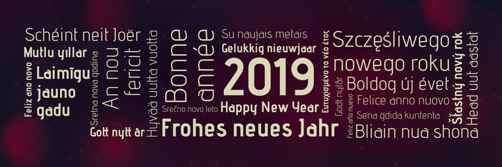 Banner 2019 in different Languages Happy New Year