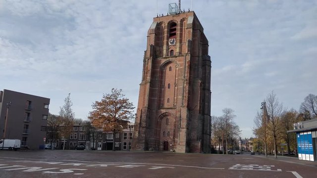 Old Church Tower Oldehove Leeuwarden Hyperlapse dolly shot right to left