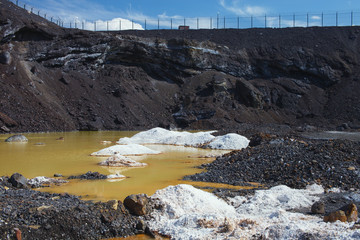 Lake with toxic waste near the industrial plant. Karabash zone of ecological disaster.