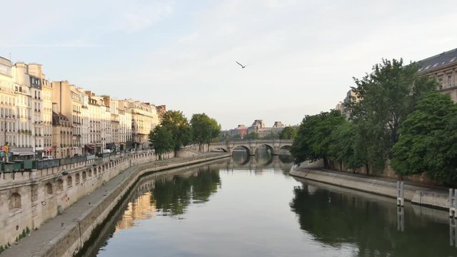 Cinemagraph of Paris. Water is moving. Filmed in Paris in the morning, saint Michel district. Cinemagraphs are still photographs in which a minor and repeated movement occurs, forming a video clip.