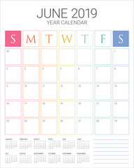 June 2019 desk calendar vector illustration
