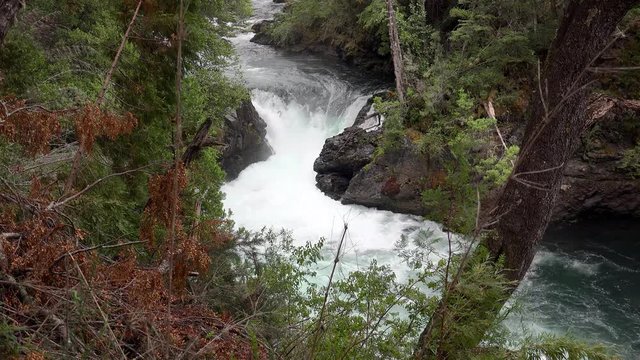Los Alerces amazing waterfall at the Nahuel Huapi National Park.  Bariloche, Patagonia, Rio Negro, Argentina