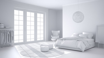 Total white project of comfortable modern bedroom 