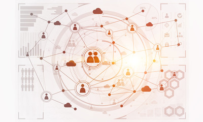 Lines and dots as networking idea drawn on white background