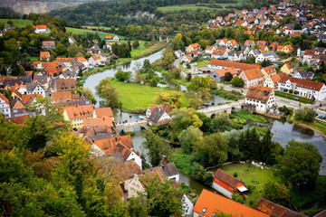 Fototapeta na wymiar Harburg: View from the Harburg Castle. It is a part of the scenic route called 