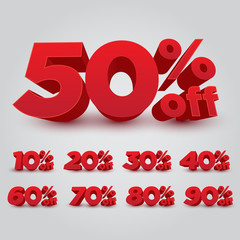 Set of 3D Promotional Discount - Vector Illustration
