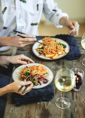 Stir fried spaghetti with organic vegetables