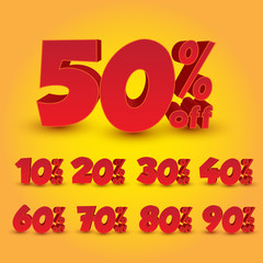 Set of 3D Promotional Discount - Vector Illustration