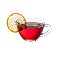 Glass cup of tea on  white background