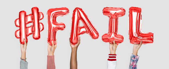 Fototapeta na wymiar Hands holding #fail word in balloon letters