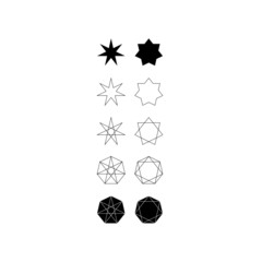 Set of different styles of seven pointed star and septagons.