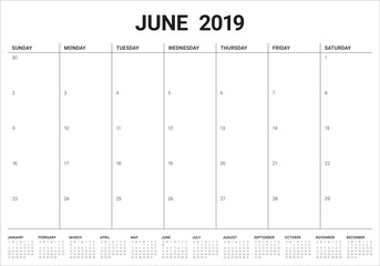 June 2019 desk calendar vector illustration