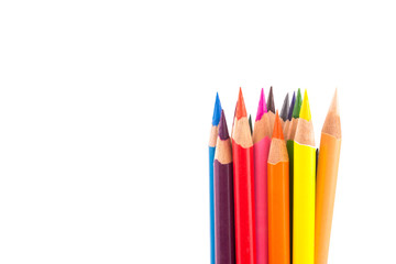 Close up color pencils on white background