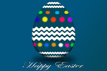 Happy Easter decorated isolated blue egg; useful for cards, flyer, posters, and more
