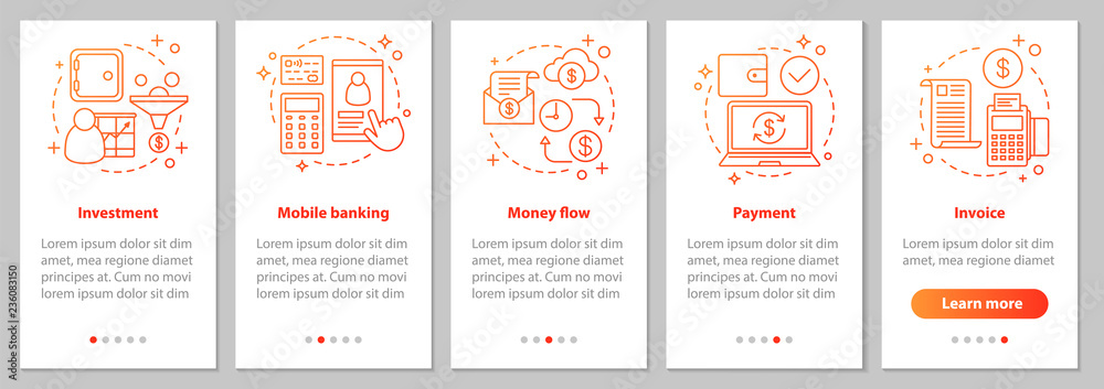 Wall mural banking onboarding mobile app page screen with linear concepts