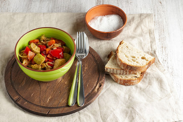 Vegan cabbage, carrot, paprika and zucchini stew