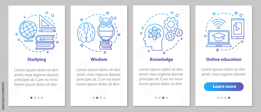 Wall mural gaining knowledge onboarding mobile app page screen with linear