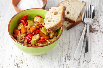 Vegan cabbage, carrot, paprika and zucchini stew