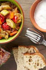 Vegan cabbage, carrot, paprika and zucchini stew