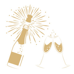 opened bottle of champagne and glasses for party and celebration vector illustration EPS10