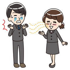 A man surprised by a woman with a smelly mouth