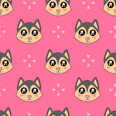 Fototapeta premium Cute kids wolf pattern for girls and boys. Colorful wolf on the abstract background create a fun cartoon drawing. The pattern is made in neon colors. Urban wolf pattern for textile and fabric.