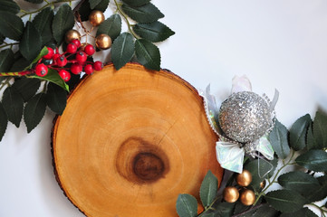 Blank Wooden Board for Copy Sapce with Christmas Decoration