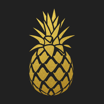 Golden pineapple silhouette on black background, vector design