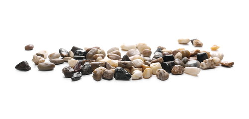 Colorful, decorative pebbles, rocks isolated on white background
