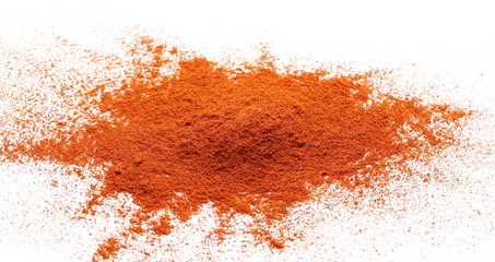Pile of red grounded pepper, paprika powder isolated on white background