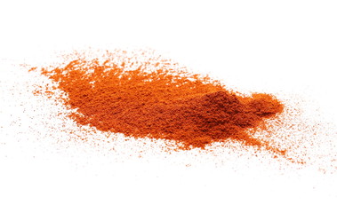 Pile of red grounded pepper, paprika powder isolated on white background