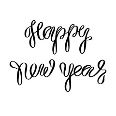 Black Happy New Year inscription for greeting card.