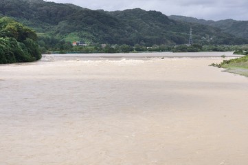 増水した相模川