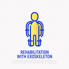 Rehabilitation with exoskeleton thin line icon. Modern vector illustration.