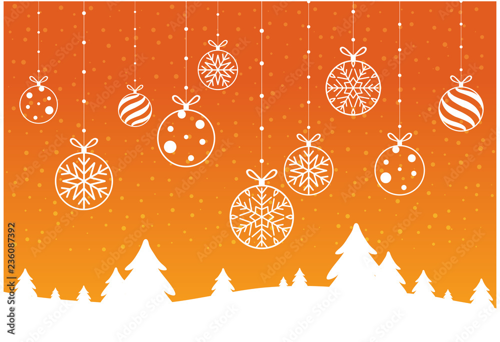 Wall mural merry christmas and happy new year with bokeh and lens flare pattern on summer orange color backgrou