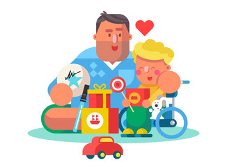 Dad playing with little son and toys poster