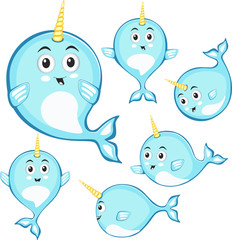 Narwhal cute character in cartoon style drawing © dima_oris