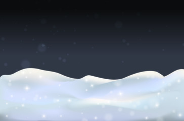 Fototapeta premium Winter background with snowdrift and fir trees. Banner, Winter is near, winter sales, blizzard, snow, snowflakes.