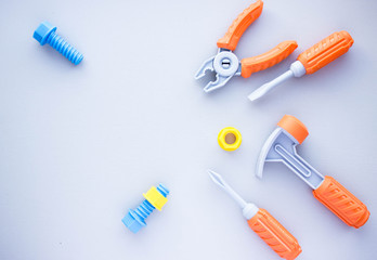 set of tools isolated on blue background free space for text  , toys for children