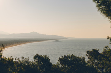 Wild beach patara in Fethie Beach. Mediterranean Sea, Antalya Province, Lycia, Anatolia Peninsula, Mediterranean Coast, Turkey.