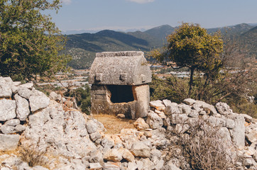 Old stone in Apollonia ruins in Lycian Way, Antalya, Turkey