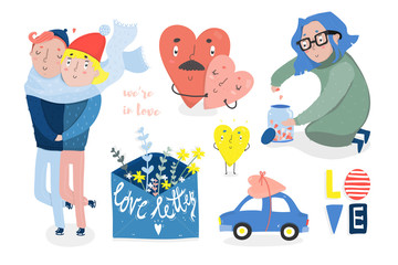 Cute lovely elements. Colored vector set. All elements are isolated