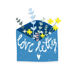 Love letter. Envelope with flowers. Cute vector illustration