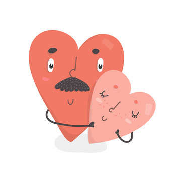 Two happy hearts in love. Cartoon vector illustartion
